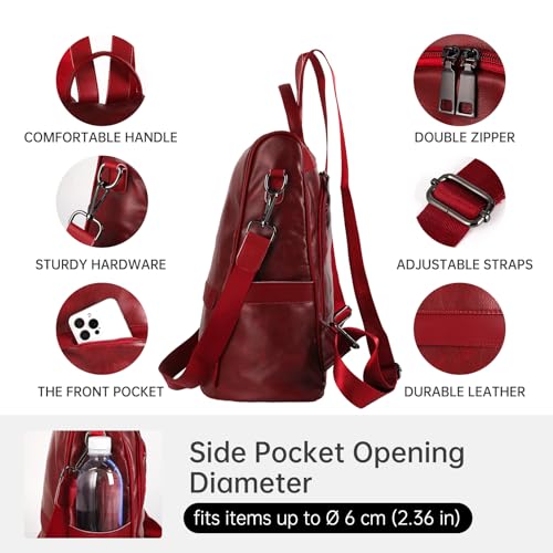 CHERUTY Women Backpack Purse PU Leather Anti-theft Casual Shoulder Bag Fashion Ladies Satchel Bags(Burgundy-Large) - Image 5