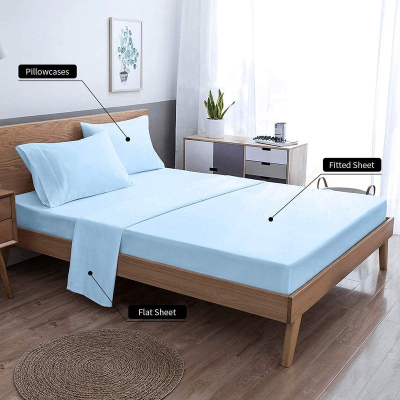 EaseHome Light Blue King Size Bed Sheet Set - Deep Pocket to 18 inches Mattress 4 Piece - Premium Bedding Sheets & Pillowcases Collection - Extra Soft - Image 5