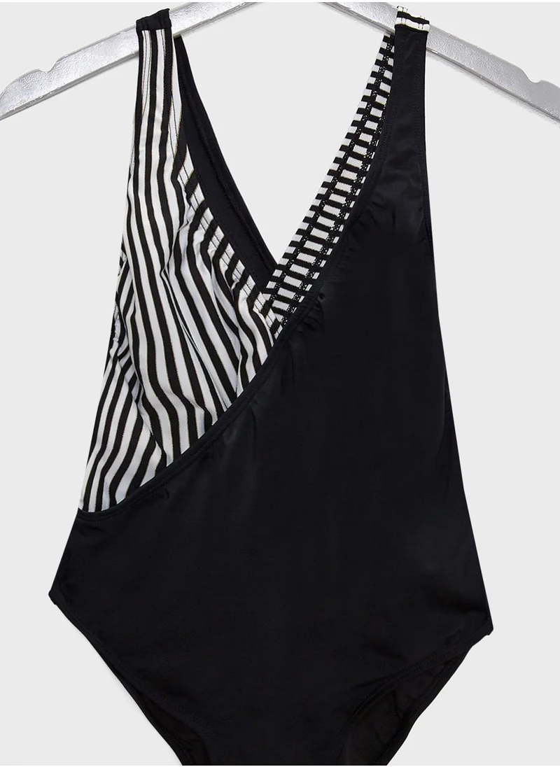 TOPSHOP Striped Detail Ruched Swimsuit