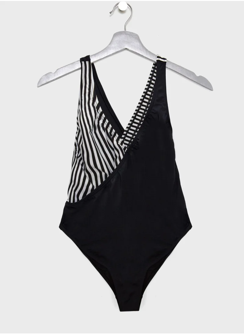 TOPSHOP Striped Detail Ruched Swimsuit