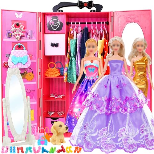 iBayda 115Inch Fashion Doll with Closet Clothes Accessories Set  Includes Princess Gown Long Dresses Outfits Shoes Handbags Mirror Pet Dog  More Doll Included - Image 1