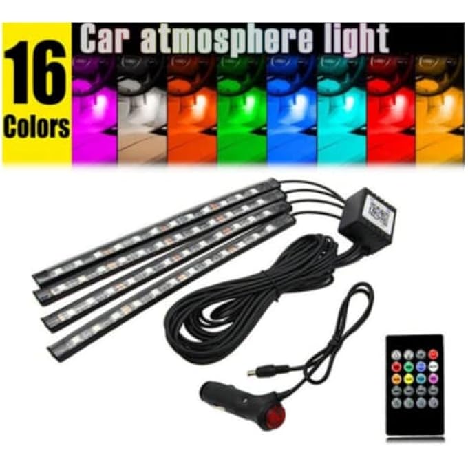 وينكا 4 × شريط إضاءة ليد RGB عالمي 12 فولت، مصباح ديكور داخلي للسيارة مع جهاز تحكم عن بعد، شريط إضاءة نيون أسود للأرضية - Image 3