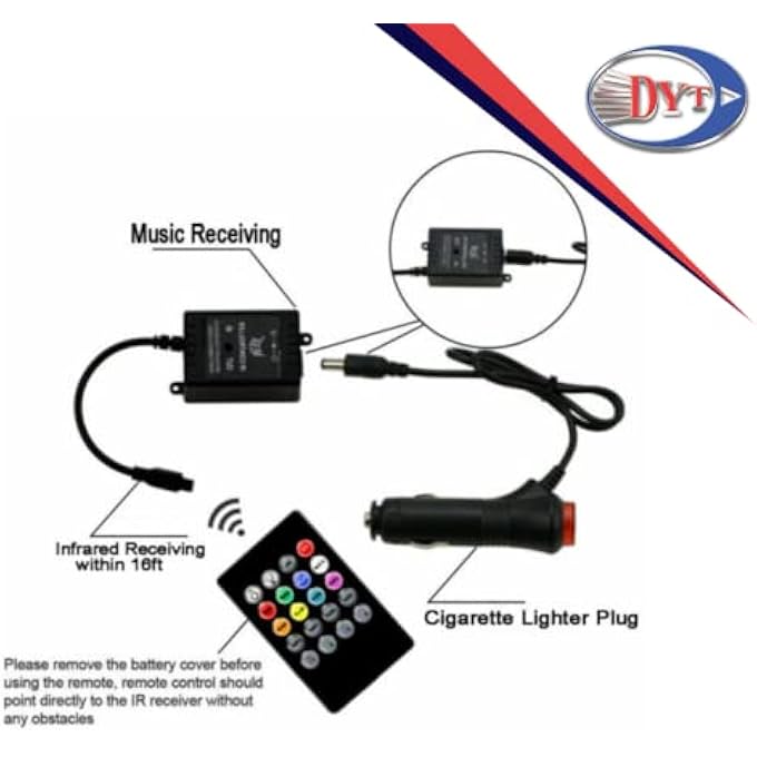 وينكا 4 × شريط إضاءة ليد RGB عالمي 12 فولت، مصباح ديكور داخلي للسيارة مع جهاز تحكم عن بعد، شريط إضاءة نيون أسود للأرضية - Image 4