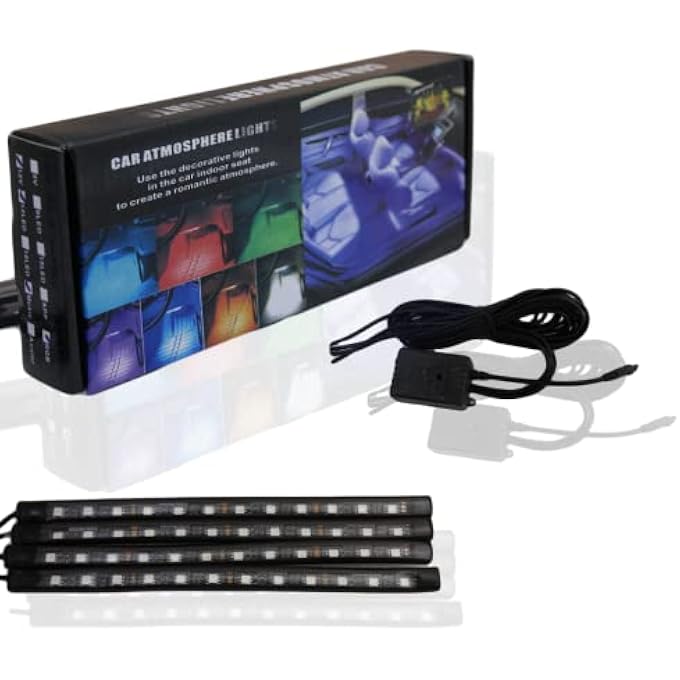 وينكا 4 × شريط إضاءة ليد RGB عالمي 12 فولت، مصباح ديكور داخلي للسيارة مع جهاز تحكم عن بعد، شريط إضاءة نيون أسود للأرضية - Image 2