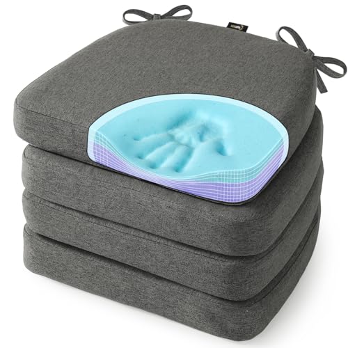 SUNROX Cooling Gel Memory Foam Chair Cushions 26 Thick UShaped DualLayer Comfort Dining Chair Pads Non Slip Seat Cushion with Ties for Indoor Kitchen Office 17x16 Set of 4 Taupe - Image 1