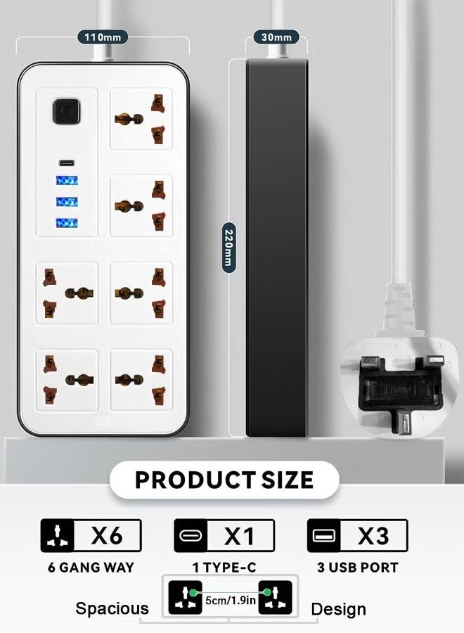 ULHYC Extension Cord Protector Power Strip with 6 Outlets, 3 USB-A Ports, 1 USB-C Port, Flat Plug, Wall Mountable, Desk USB Charging Station, Ideal for All Electronic Devices, White - Image 1