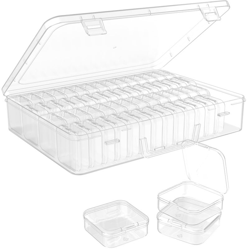 ZOQINI Portable Bead Organizer, 60Pcs Small Clear Storage Boxes with Hinged Lid, Large Travel Craft Case with Handle, Mini Plastic Containers for Jewelry Making Diamonds DIY Bracelet Screws Seeds Small Parts - Image 1