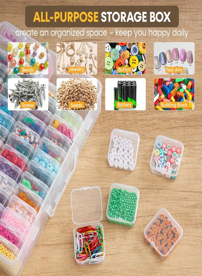 ZOQINI Portable Bead Organizer, 60Pcs Small Clear Storage Boxes with Hinged Lid, Large Travel Craft Case with Handle, Mini Plastic Containers for Jewelry Making Diamonds DIY Bracelet Screws Seeds Small Parts - Image 3