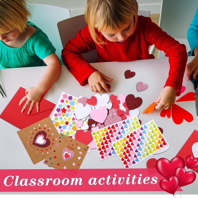 klarako Valentines Crafts Valentines DIY Card Valentines's Day Kits for Kids, Foam Heart Sticker Craft DIY Kits Sticker Envelopes Cards Set for Boys Girls Classroom Exchange Gifts 16 Pack(Red) - Image 4