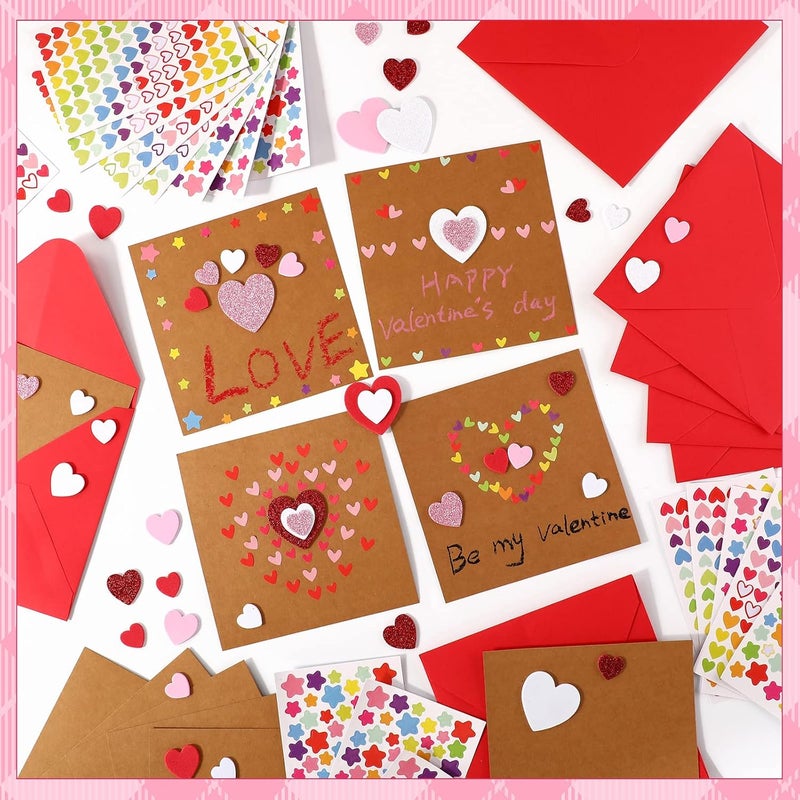 klarako Valentines Crafts Valentines DIY Card Valentines's Day Kits for Kids, Foam Heart Sticker Craft DIY Kits Sticker Envelopes Cards Set for Boys Girls Classroom Exchange Gifts 16 Pack(Red) - Image 3