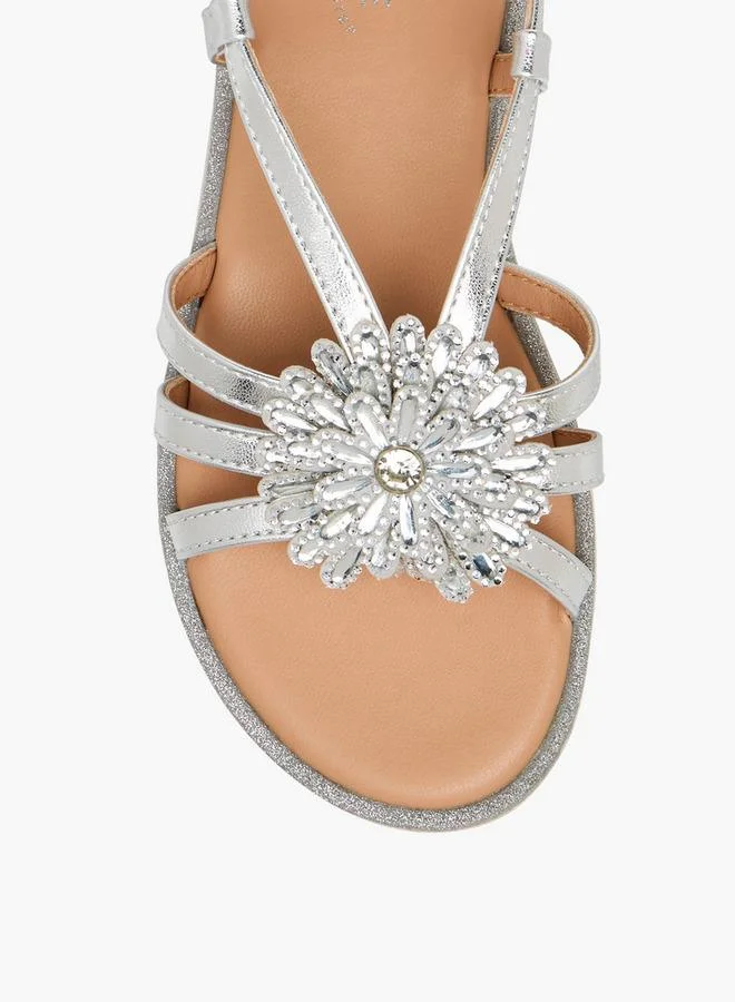 Celeste SILVER Girls Floral Embellished Sandals for Women | Best Price UAE