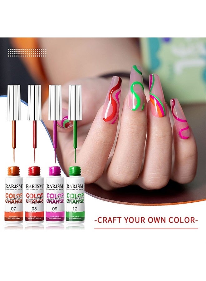 RARJSM Temperature Color Changing Painted Line Art Gel Nail Polish Set,12 Colors Mood Changing Gel Polish Pink Orange Red Blue Green Purple for Fall Winter Nail Art DIY Design Curing Required 8ml - Image 3