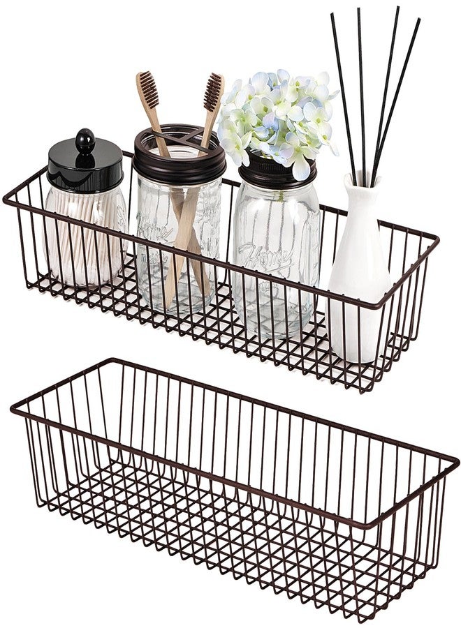 SheeChung Farmhouse Decor Metal Wire Storage Organizer Bin Basket(2 Pack) - Rustic Toilet Paper Holder - Home Storage Organizer for Bathroom, kitchen cabinets,Pantry, Laundry Room, Closets, Garage (Bronze) - Image 2