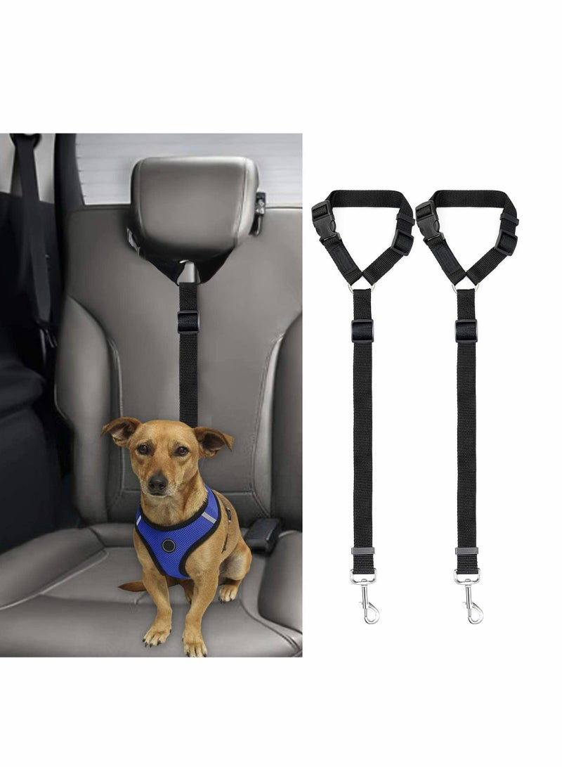 Excefore 2 Packs Dog Cat Safety Seat Belt Strap Car Headrest Restraint Adjustable Nylon Fabric Dog Restraints Vehicle Seatbelts Harness - Image 1
