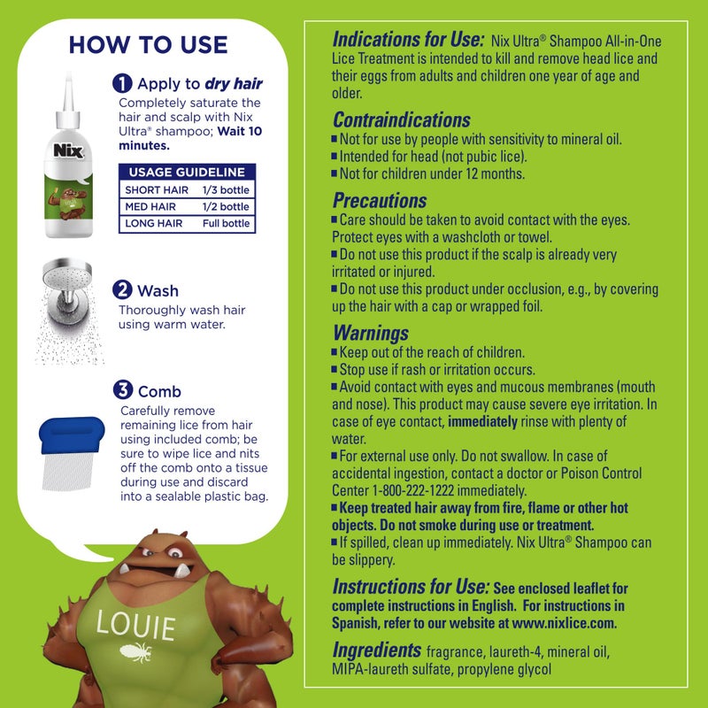 Nix Ultra Superlice Treatment, All-in-One Shampoo, 4 Fl Oz  Lice Removal Comb - Image 5