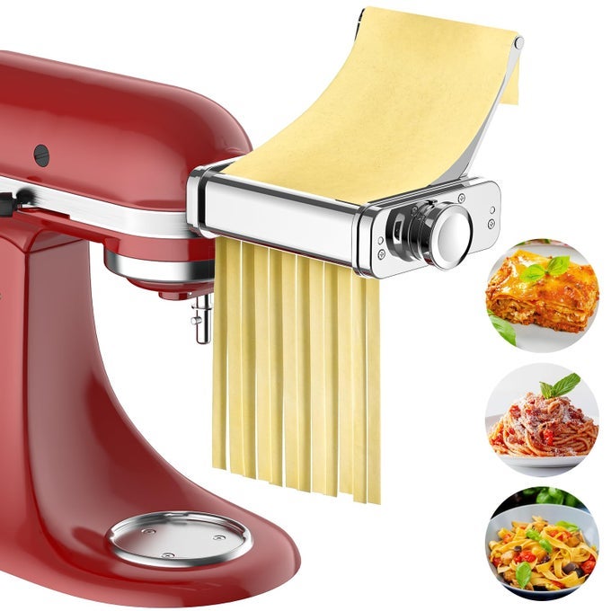 3 IN 1 PASTA ATTACHMENT FOR KITCHENAID STAND MIXER ALL METAL PASTA MAKER KITCHENAID ATTACHMENT PASTA SHEET ROLLER SPAGHETTI CUTTER FETTUCCINE CUTTER MAKER ACCESSORIES AND CLEANING BRUSH BY