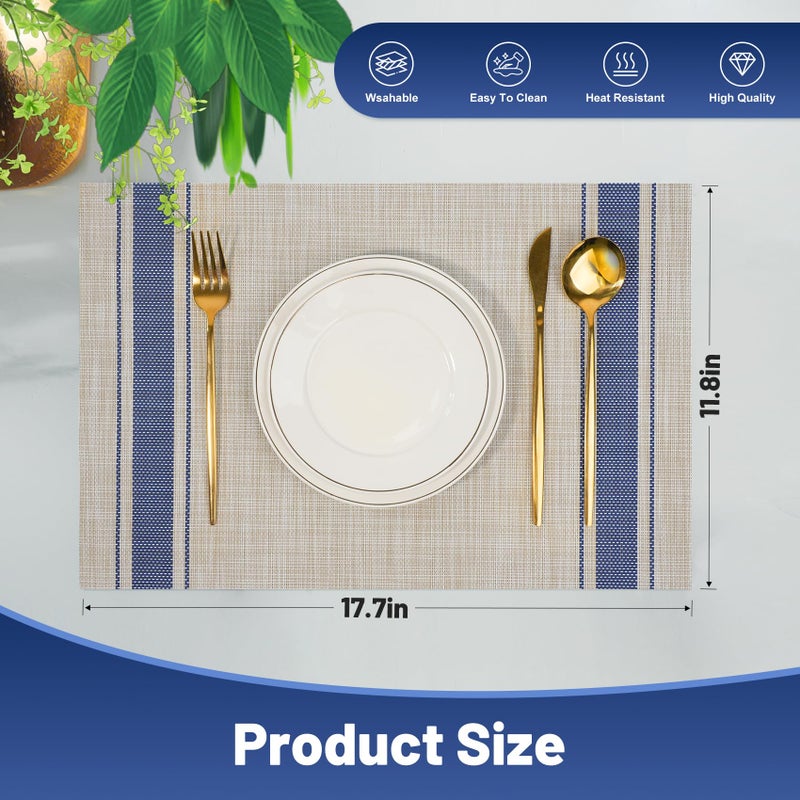 flohar Placemats Set of 6ï¼ŒNon-Slip PVC Weave Table Mats Easy to Cleanï¼ŒHeat Resistant Place Mats for Kitchen Dining Table Decoration Indoor Outdoorï¼ŒKhaki Blue - Image 2