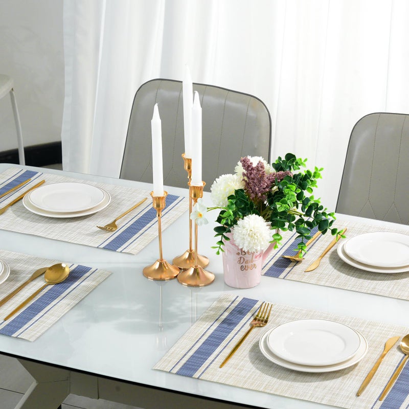 flohar Placemats Set of 6ï¼ŒNon-Slip PVC Weave Table Mats Easy to Cleanï¼ŒHeat Resistant Place Mats for Kitchen Dining Table Decoration Indoor Outdoorï¼ŒKhaki Blue - Image 5
