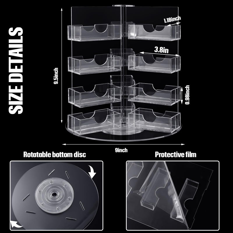 Qunclay 24 Pocket Acrylic Rotating Business Card Holder Desk Multi Clear Spinning Slot Card Display Plastic Sticker Holders Organizer Multiple Pocket Rotating Countertop for Tabletop Office Home Desk - Image 2
