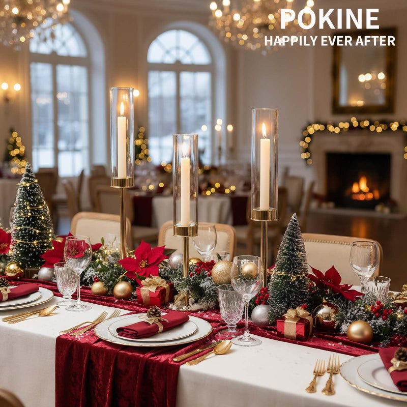 POKINE مجموعة حوامل الشموع الذهبية POKINE عدد 3 لحوامل الشموع الزجاجية، حامل الشموع الإعصارية لتزيين المنزل، الزفاف، العشاء، الحفلات، الذكرى السنوية (3، ذهب) - Image 3