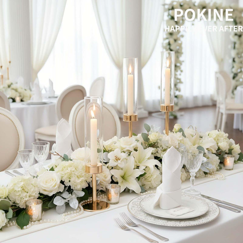 POKINE مجموعة حوامل الشموع الذهبية POKINE عدد 3 لحوامل الشموع الزجاجية، حامل الشموع الإعصارية لتزيين المنزل، الزفاف، العشاء، الحفلات، الذكرى السنوية (3، ذهب) - Image 4