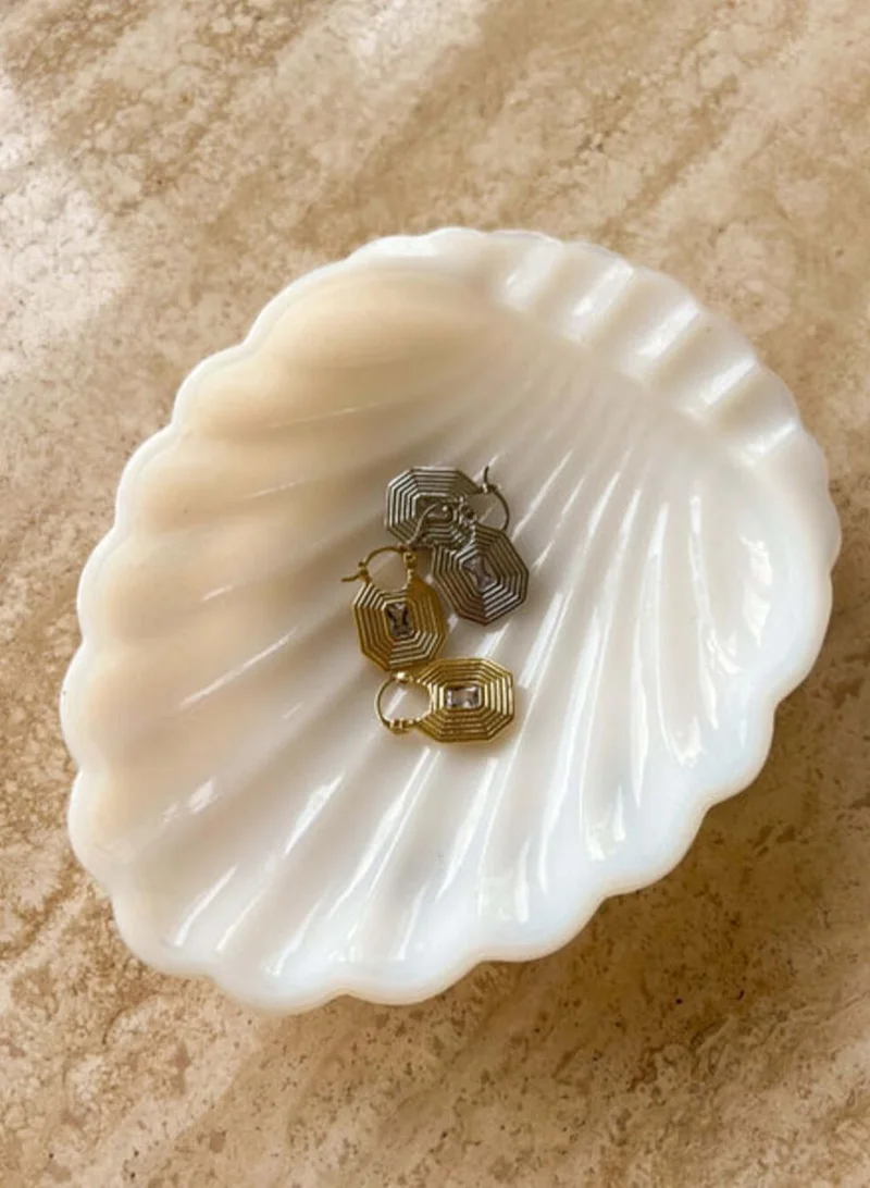 LUV AJ Ridged Pyramid Pendant Earrings-Silver