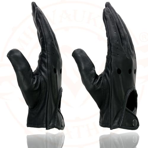 Milwaukee Leather قفازات دراجة نارية جلدية كاملة الأصابع للرجال من ميلووكي SH729 - جلد مثقوب أسود مع فتحات تنفس - صغير جداً - Image 2