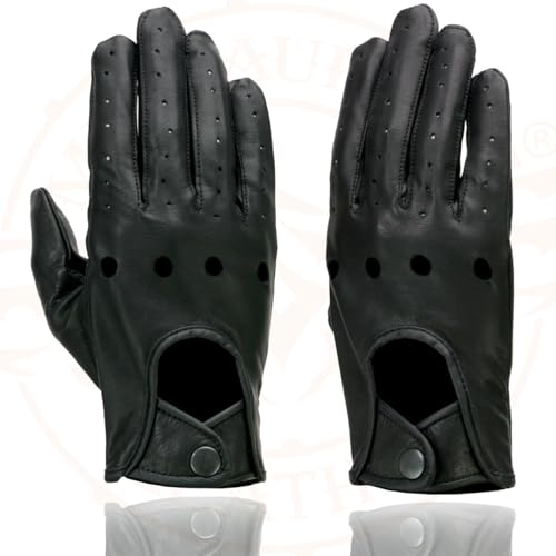 Milwaukee Leather قفازات دراجة نارية جلدية كاملة الأصابع للرجال من ميلووكي SH729 - جلد مثقوب أسود مع فتحات تنفس - صغير جداً - Image 4