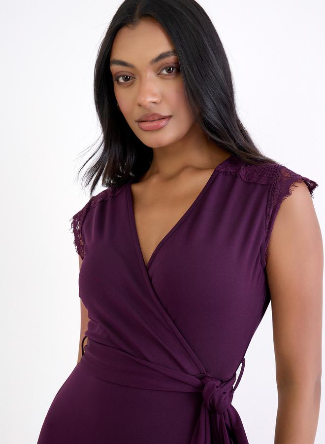 Styli Women Purple Lace Detail Sleeveless A-Line Midi Dress - Image 3