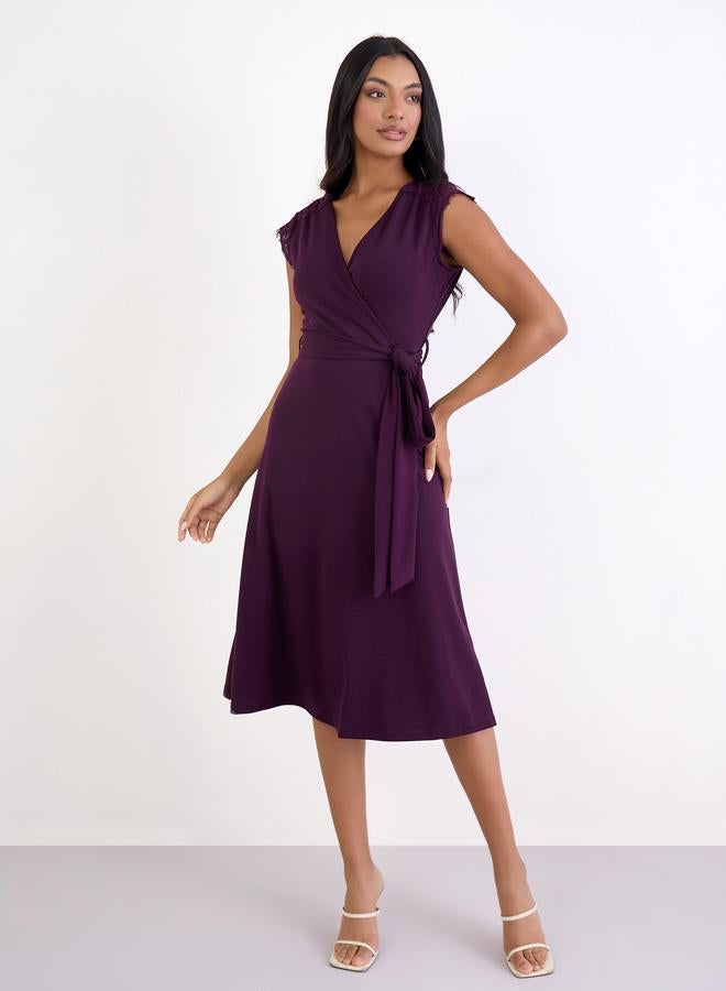 Styli Women Purple Lace Detail Sleeveless A-Line Midi Dress - Image 2