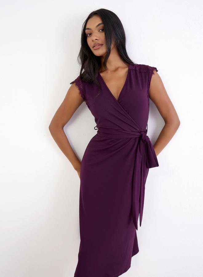 Styli Women Purple Lace Detail Sleeveless A-Line Midi Dress - Image 1