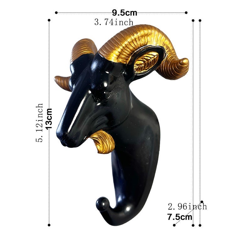 Cross-border wholesale European creative hook punch-free strong paste wall decoration wall hanging deer head clothes hook Goat (Black Gold)