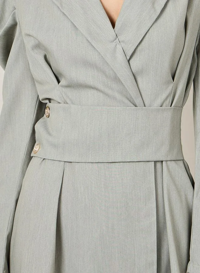 Styli Collared Volume Sleeve A-Line Midi Dress