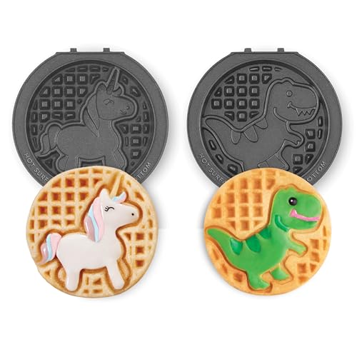 DASH Multimaker Mini System Two 4 Nonstick Removable Waffle Plates Set Unicorn  Dinosaur  2Pc Plate Pack for Waffle Iron  Griddle Compatible with Dash MultiMaker Mini System Nonstick Surface
