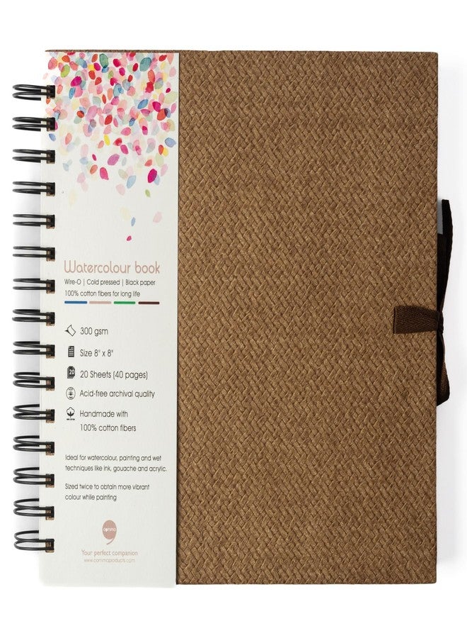 كوما دفتر رسم بالألوان المائية من كوما | 8 × 8 بوصة | 300 غرام/متر مربع | دفتر رسم بسلك حلزوني | مضغوط على البارد | ورق أسود | ألياف قطنية 100% (بني جوزي) - Image 1