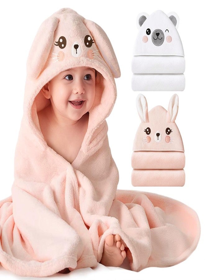 Konssy 2-Pack Hooded Baby Towels, 32" × 32" Soft & Absorbent Plush Fleece, Cute Animal Hood, Baby Bath Towels for Newborns & Toddlers, Boys & Girls