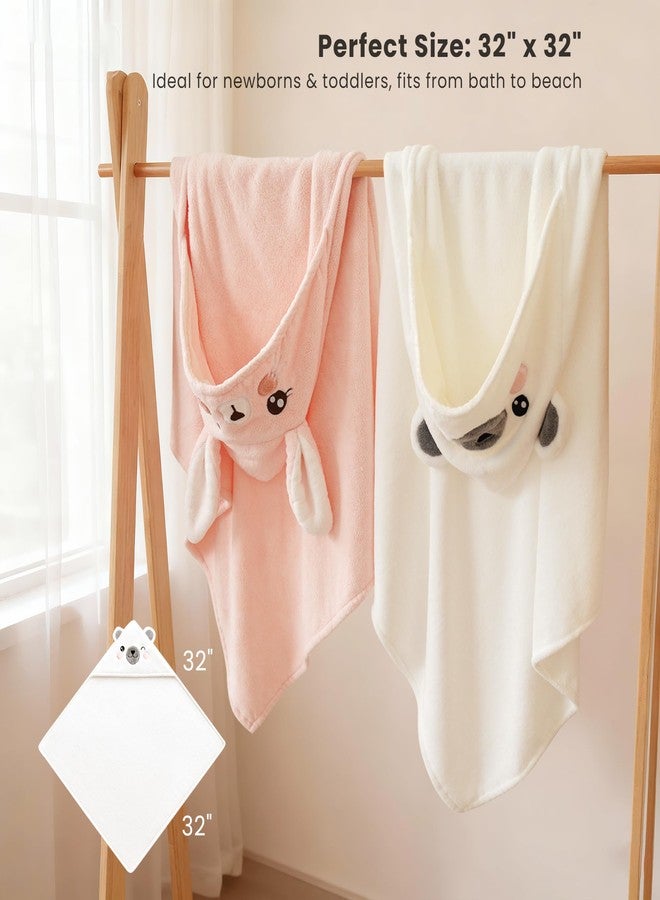 Konssy 2-Pack Hooded Baby Towels, 32" × 32" Soft & Absorbent Plush Fleece, Cute Animal Hood, Baby Bath Towels for Newborns & Toddlers, Boys & Girls - Image 4