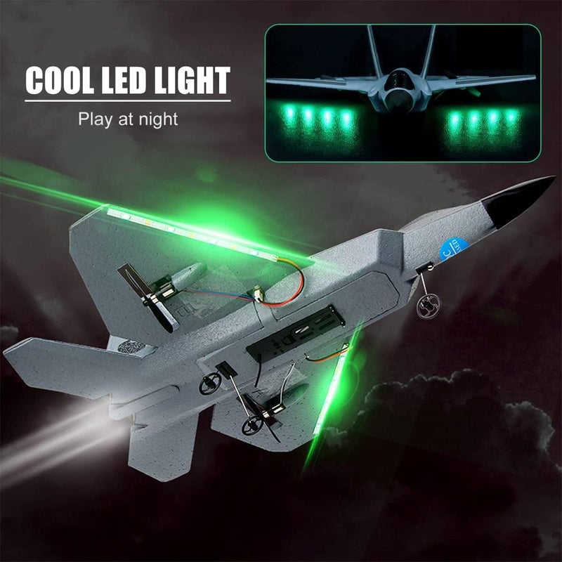 ZAMZIN RC F-22 Fighter Jet Remote Control Airplane with LED Lights /2.4GHz 2CH Ready to Fly Foam Drone for Kids & Adults, Beginner-Friendly, Long Range, Crash-Resistant, Aerobatic Stunts, Dual Batteries - Image 4