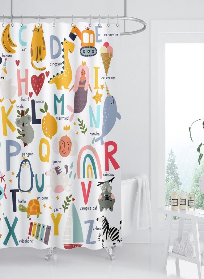 ZXMBF Kids ABC Shower Curtain Alphabet Educational Learning Tool Toddler Baby Cartoon Animals Girls Boys Colorful Bath Curtain Decor Waterproof Fabric 72Lx72W Inch with Hooks - Image 2