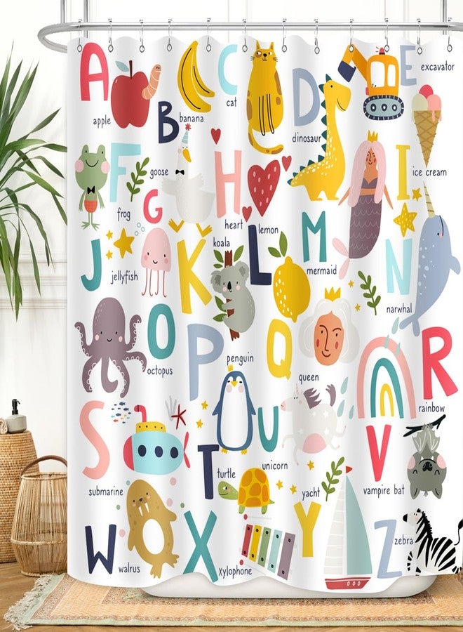 ZXMBF Kids ABC Shower Curtain Alphabet Educational Learning Tool Toddler Baby Cartoon Animals Girls Boys Colorful Bath Curtain Decor Waterproof Fabric 72Lx72W Inch with Hooks - Image 5