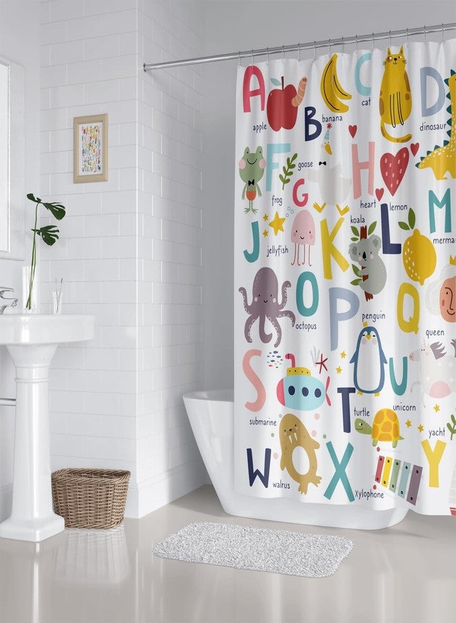 ZXMBF Kids ABC Shower Curtain Alphabet Educational Learning Tool Toddler Baby Cartoon Animals Girls Boys Colorful Bath Curtain Decor Waterproof Fabric 72Lx72W Inch with Hooks - Image 4
