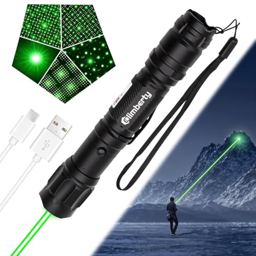 Climberty مؤشر ليزر أخضر قوي Climberty® مدى طويل 10000م، ضوء ليزر قابل للشحن عبر USB، 8 أنماط نجوم، مصنوع من سبائك الألمنيوم المقاومة للماء، للتأمل في النجوم، والمشي، والتعليم، والبناء، والعروض التقديمية - Image 1