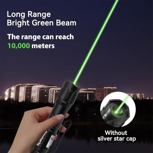 Climberty مؤشر ليزر أخضر قوي Climberty® مدى طويل 10000م، ضوء ليزر قابل للشحن عبر USB، 8 أنماط نجوم، مصنوع من سبائك الألمنيوم المقاومة للماء، للتأمل في النجوم، والمشي، والتعليم، والبناء، والعروض التقديمية - Image 2