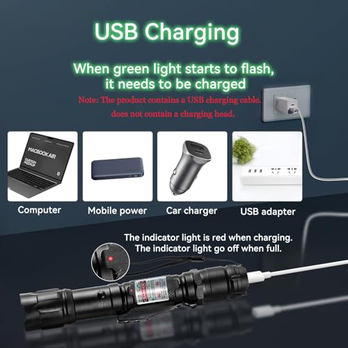 Climberty مؤشر ليزر أخضر قوي Climberty® مدى طويل 10000م، ضوء ليزر قابل للشحن عبر USB، 8 أنماط نجوم، مصنوع من سبائك الألمنيوم المقاومة للماء، للتأمل في النجوم، والمشي، والتعليم، والبناء، والعروض التقديمية - Image 4