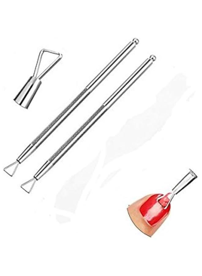 2PCS Stainless Steel Triangle Cuticle Nail Cleaner, Remove Gel Nail Polish Nail Art Remover Tool - Image 1