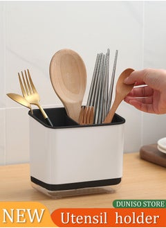 DUNISO Kitchen cutlery rack, multifunctional household storage box with three compartments and drain pan, detachable, suitable for storing chopsticks, spoons and forks, 15 * 10 * 14cm  - Image 1