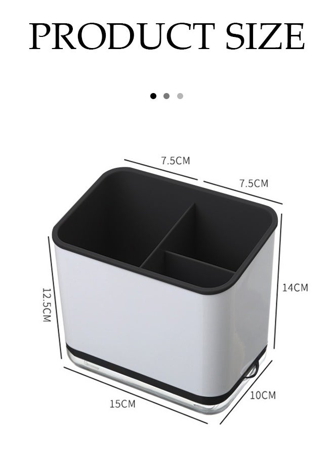 DUNISO Kitchen cutlery rack, multifunctional household storage box with three compartments and drain pan, detachable, suitable for storing chopsticks, spoons and forks, 15 * 10 * 14cm  - Image 3