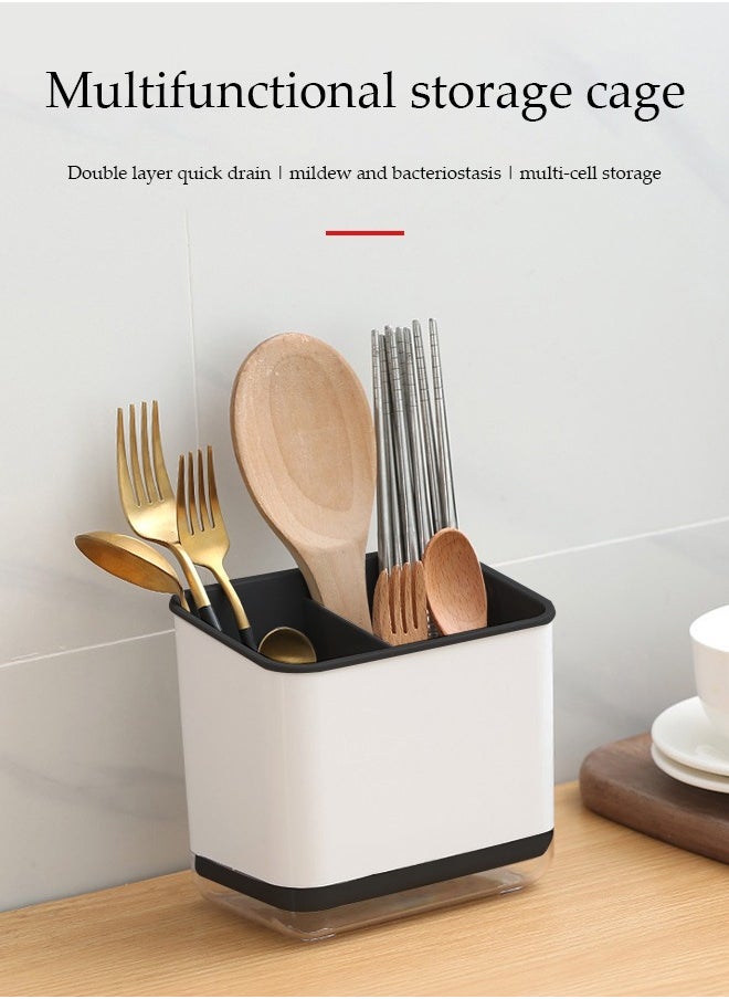 DUNISO Kitchen cutlery rack, multifunctional household storage box with three compartments and drain pan, detachable, suitable for storing chopsticks, spoons and forks, 15 * 10 * 14cm  - Image 2