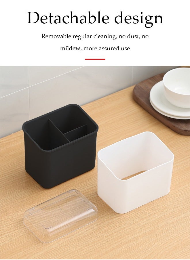 DUNISO - Kitchen cutlery rack, multifunctional household storage box with three compartments and drain pan, detachable, suitable for storing chopsticks, spoons and forks, 15 * 10 * 14cm - Image 1