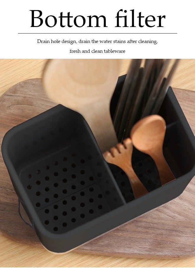 DUNISO Kitchen cutlery rack, multifunctional household storage box with three compartments and drain pan, detachable, suitable for storing chopsticks, spoons and forks, 15 * 10 * 14cm  - Image 5